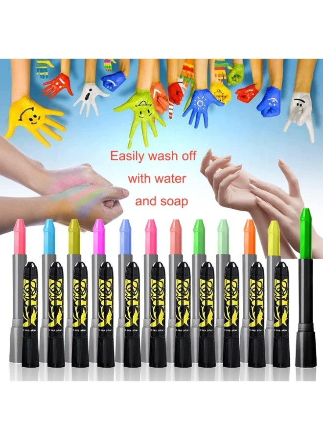 12 جهاز كمبيوتر شخصي يتوهج في طلاء جسم الوجه المظلم ، UV Black Light Glow Makeup Kit للأطفال الكبار ، طلاء الوجه الفلورسنت غير السام قلم الأقلام لحفلة عيد الميلاد ماكياج هالوين - Image 5